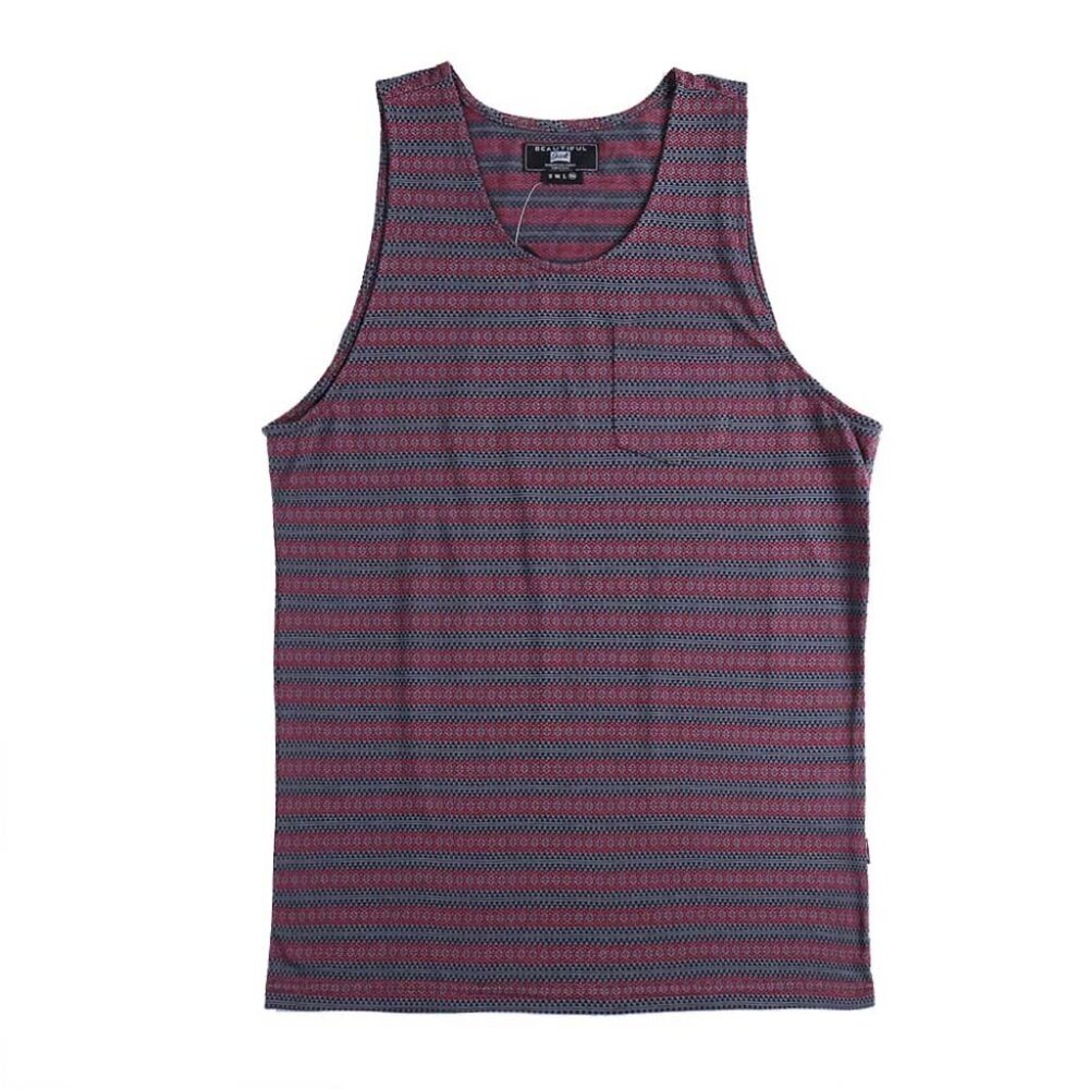 Men's Striped Tank Top with Stylish Chest Pocket Modern and Casual Look Size L